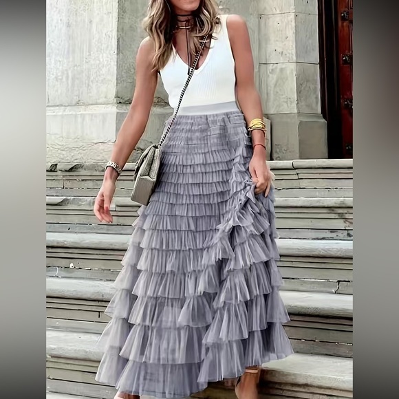 Luxe Boho Layered Maxi Skirt Size X Large - Picture 2 of 5